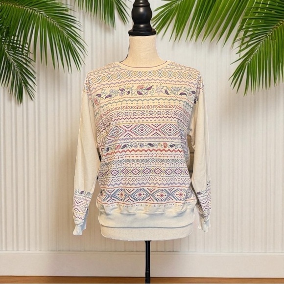 Vintage BLAST Petites Cream Floral Geometric Print Sweatshirt – Size M - Picture 2 of 12